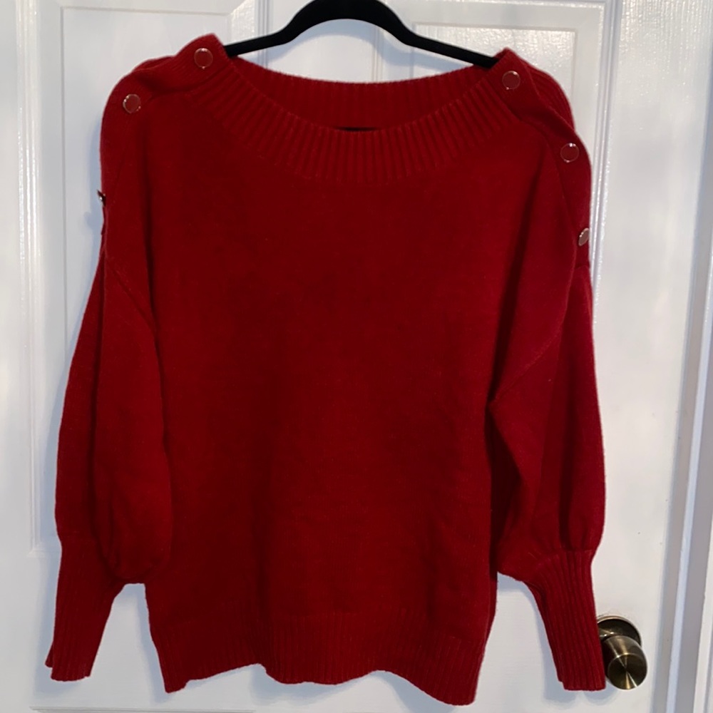 Red Puff Sleeve Sweater